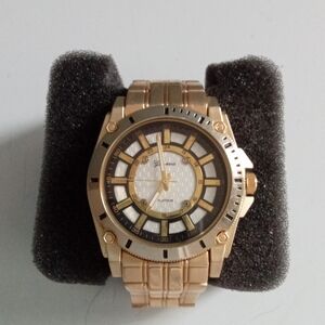 Geneva Platinum Mens Gold Tone Link Bracelet Watch Bold Analog Dial